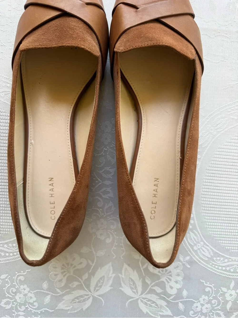Cole Haan Camila Skimmer Tan Pointed-Toe Leather Suede Flat Women’s Size 10B